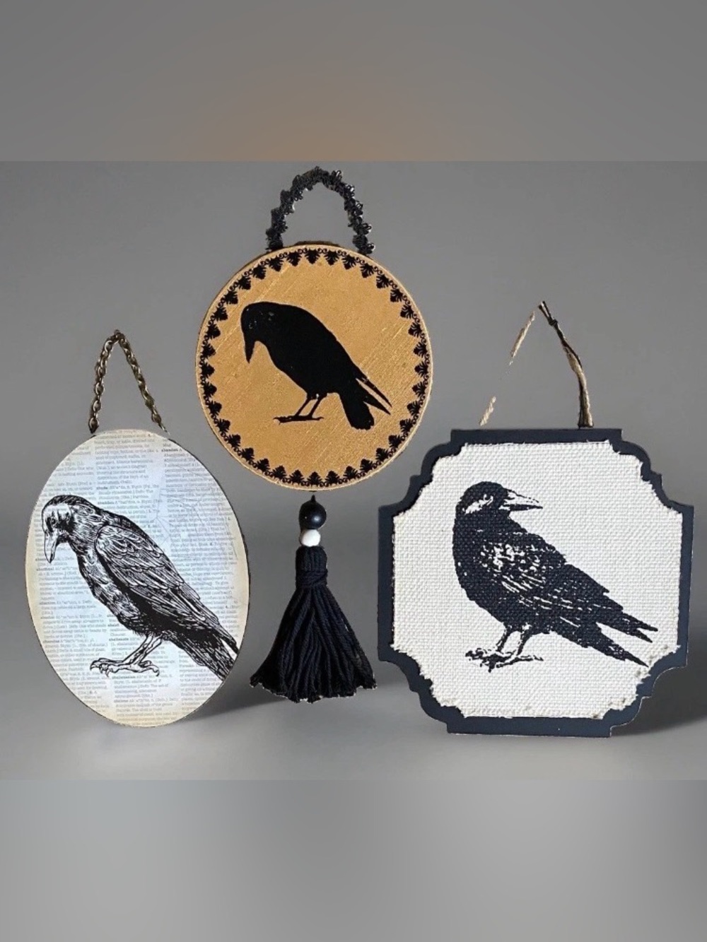 3pc Gothic Crow Raven Wall Hangings ~Halloween Home Decor Wall Art Gallery Signs